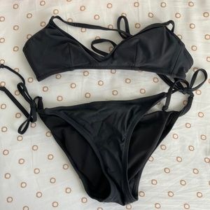 Black French jcrew string hipster bikini swim suit small cross back tie strap